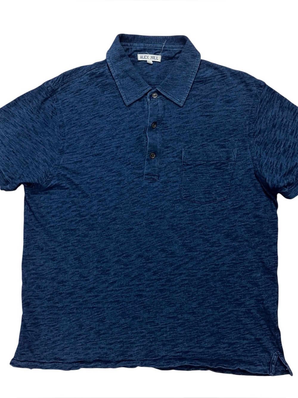 Alex Mill Polo Shirt Mens Size XL Short Sleeve Indigo Dyed Cotton Slub Blue